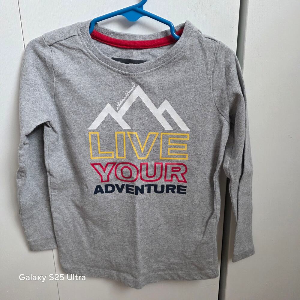 EUC Eddie‎ Bauer Live your life graphic, gray long sleeve shirt, sz 3T